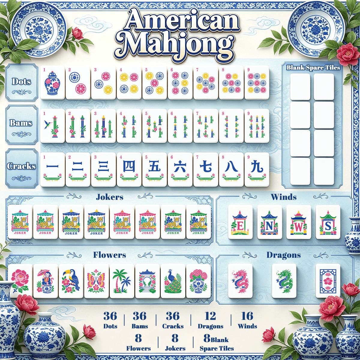 Mahj Between the Lines Bookish Chinoiserie Chic American Mahjong Tiles And Carry Case
