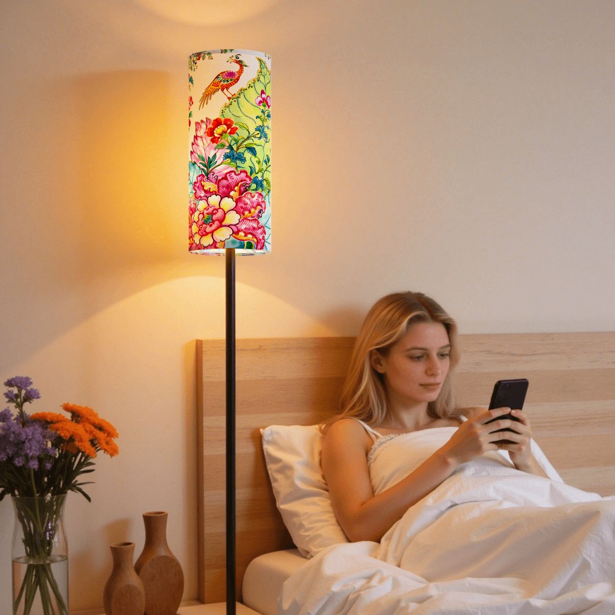 Tobacco Leaf Chinoiserie Modern Floor Lamp - Splash Of Mahj And Color Co.