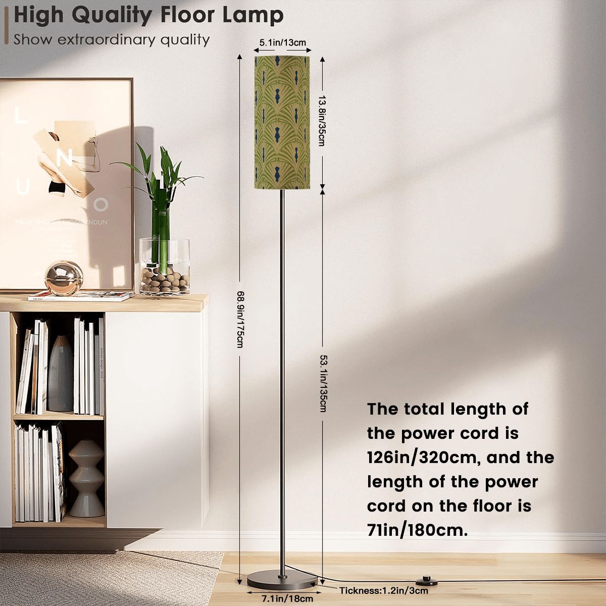 Art Deco Floor Lamp, Army Green Royal Blue Geometric Designed Modern Lighting - Splash of Color Co.