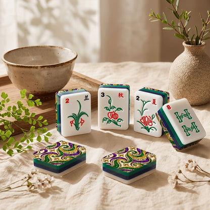 Mardi Gras Fleur de lis Gold And Glitz 4Layer American Mahjong Tiles With Carry Case - Splash Of Mahj And Color Co.