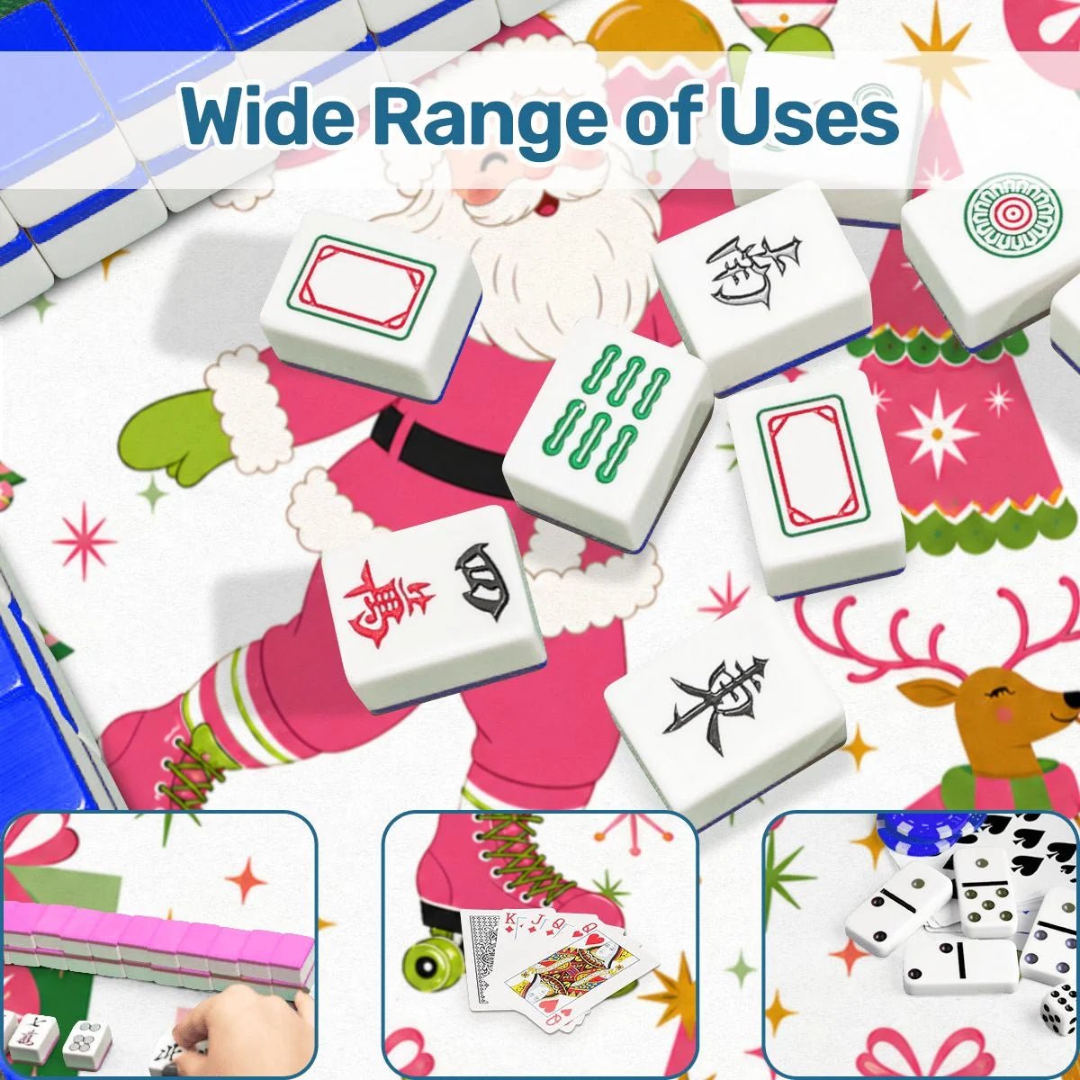 Whimsy Santa Rollerskating, Christmas Mahjong Mat - Splash Of Mahj And Color Co.