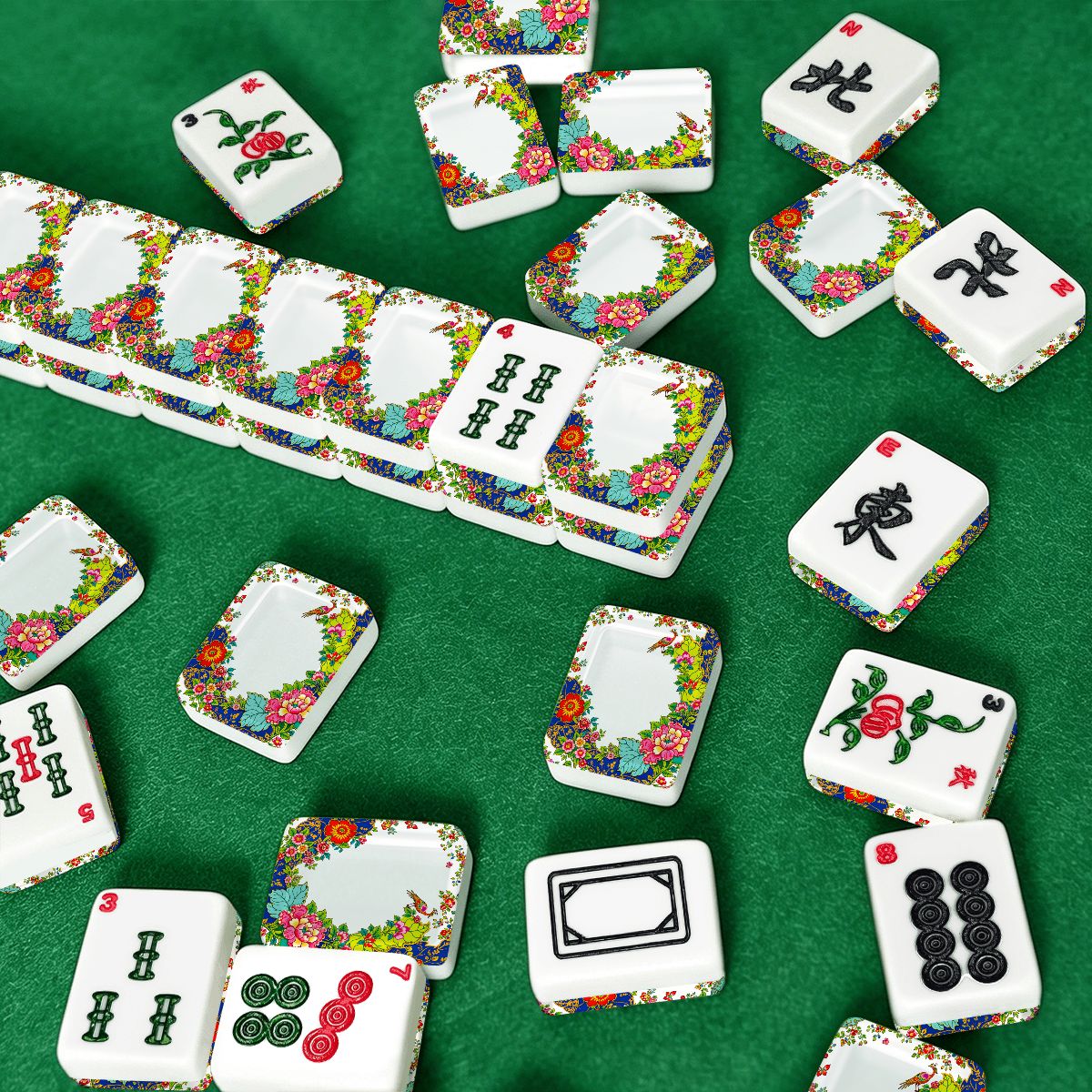 Tobacco Leaf Floral Chinoiserie American Mahjong Tiles And Carry Case - Splash of Color Co.