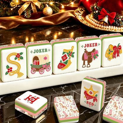 Wild West Wonderland Mahjong Western Christmas Layered Mahjong Tiles With Carry Case