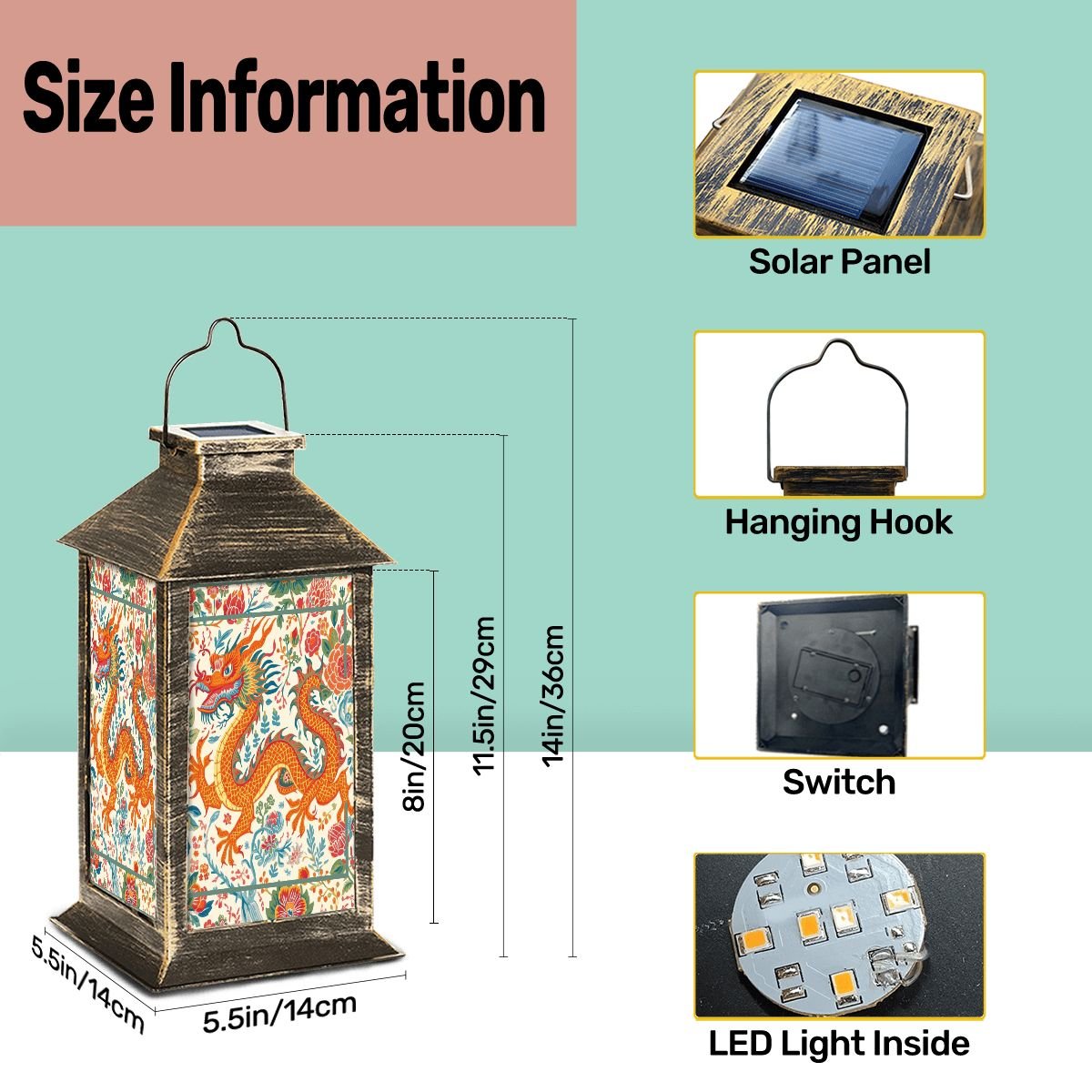 Asian Floral Dragon Garden Solar Lantern - Splash of Color Co.