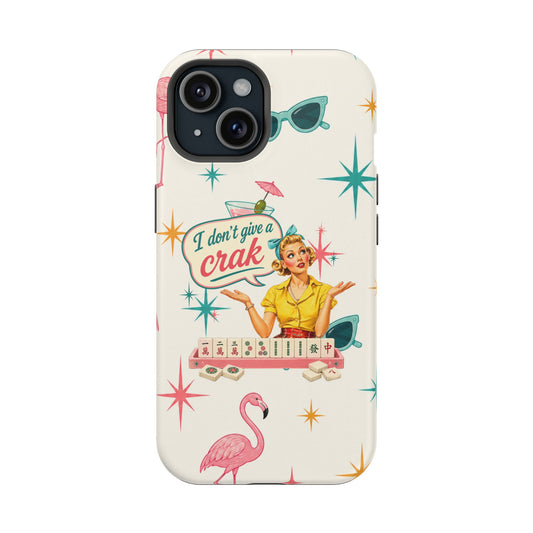 Funny Mahjong Tropical Flamingo Phone Case — “I Don’t Give a Crak” Magnetic Impact-Resistant Case - Splash Of Mahj And Color Co.