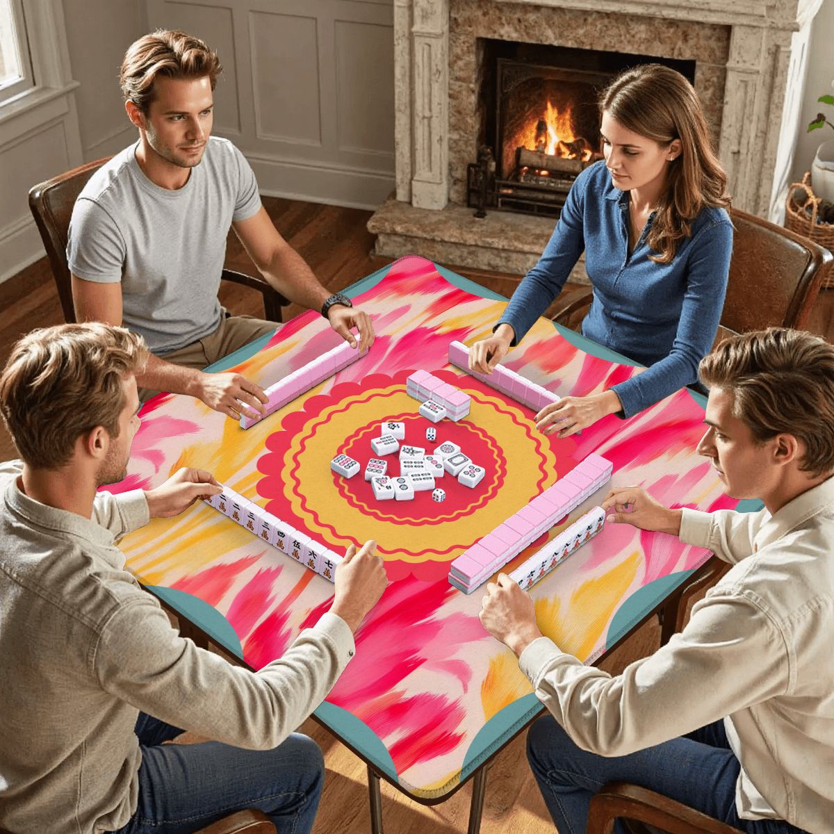 Summer Sorbet Paint Strokes Pink And Yellow Mahjong Mat - Splash Of Mahj And Color Co.
