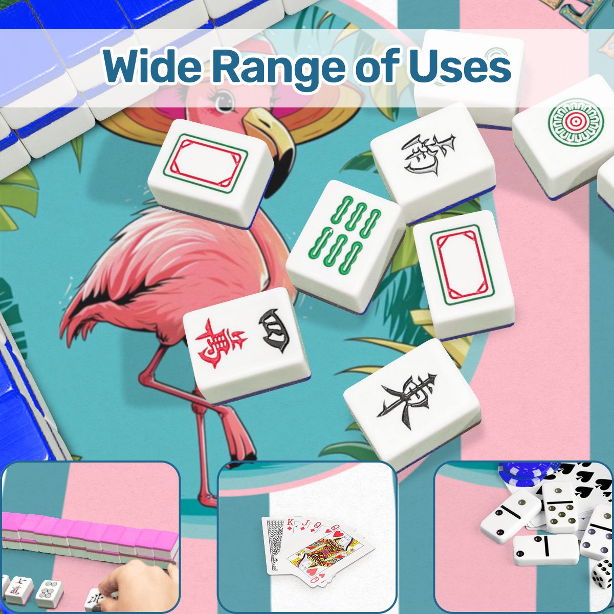 Let's Mahj, Tropical Flamingo Pink, White And Aqua Mahjong Mat - Splash of Color Co.