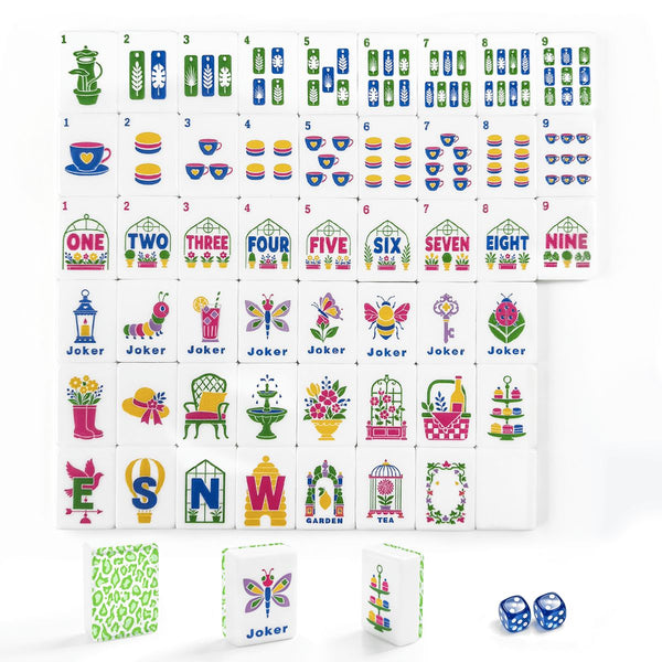 Lime Green Cheetah Garden American Mahjong Tiles (Floral Garden Style) With Carry Case