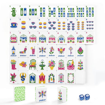 Lime Green Cheetah Garden American Mahjong Tiles (Floral Garden Style) With Carry Case