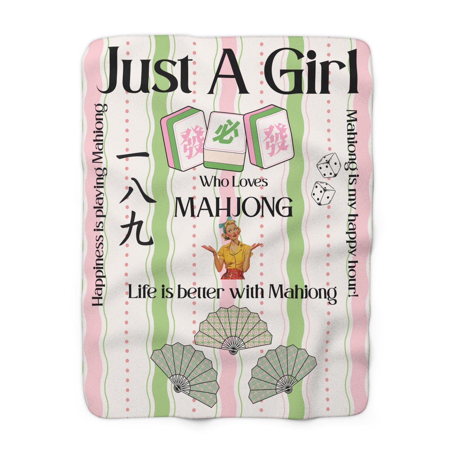 Mahjong Sherpa Blanket — "Just A Girl Who Loves Mahjong" Cozy Fleece Throw - Splash of Color Co.