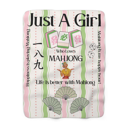 Mahjong Sherpa Blanket — "Just A Girl Who Loves Mahjong" Cozy Fleece Throw - Splash of Color Co.