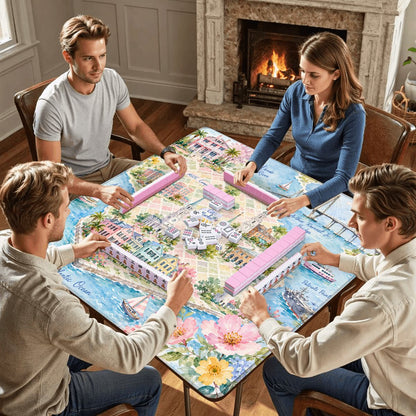 Charleston South Carolina Map And Landmarks Watercolor Pastel Mahjong Mat