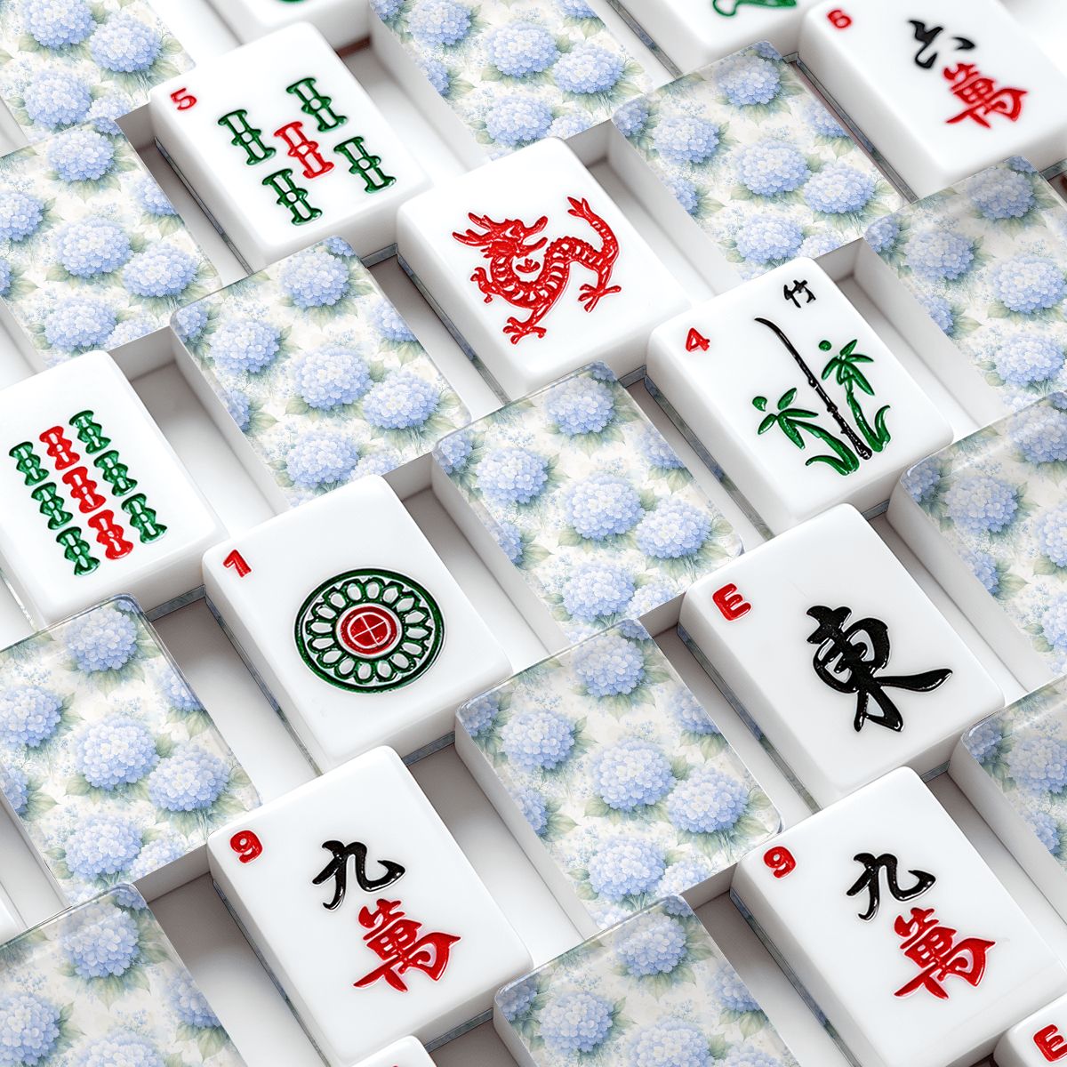 Hydrangeas In Bloom Baby Blue American Mahjong Tiles And Carry Case - Splash Of Mahj And Color Co.