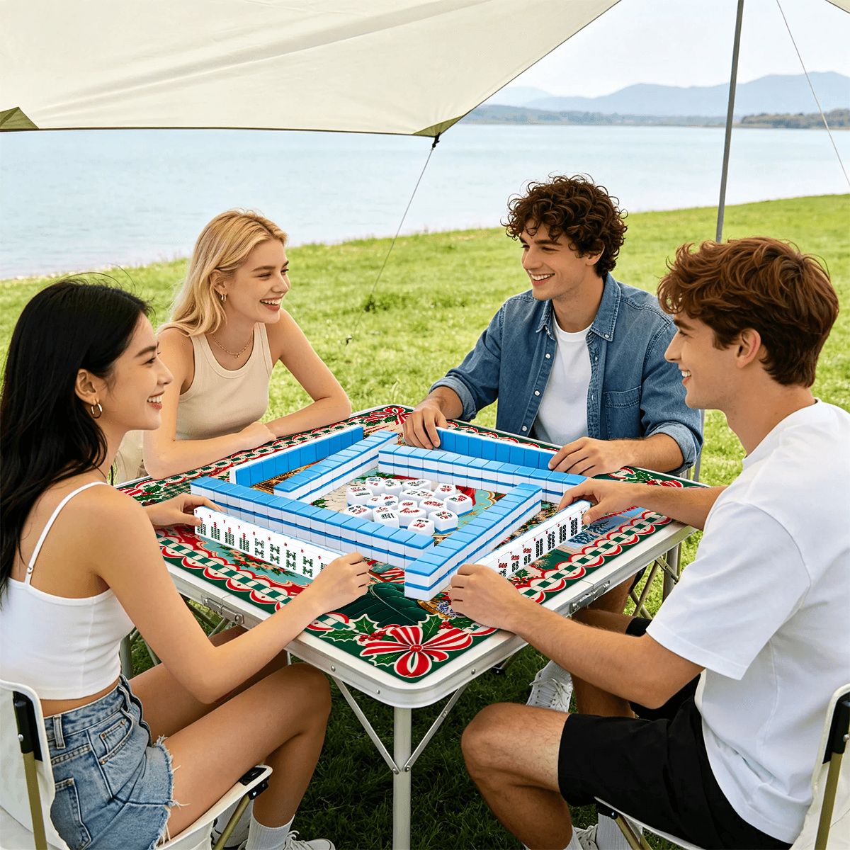 Nostalgic Modcentric Santa Christmas Mahjong Mat Sleek Surface