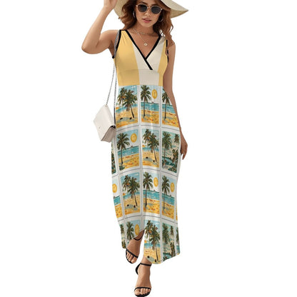 Mod Maxi Dress Tropical Palm Oasis Summer Mahjong Leisurewear - Splash of Color Co.