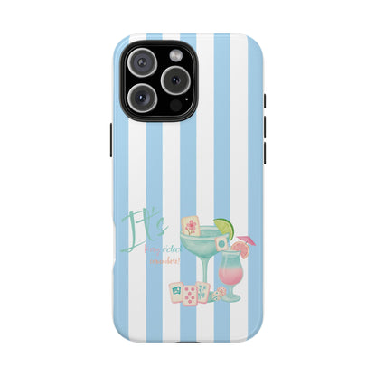Mahjong Phone Case, Funny It's Kong O' Clock Somewhere, Blue White Preppy Style