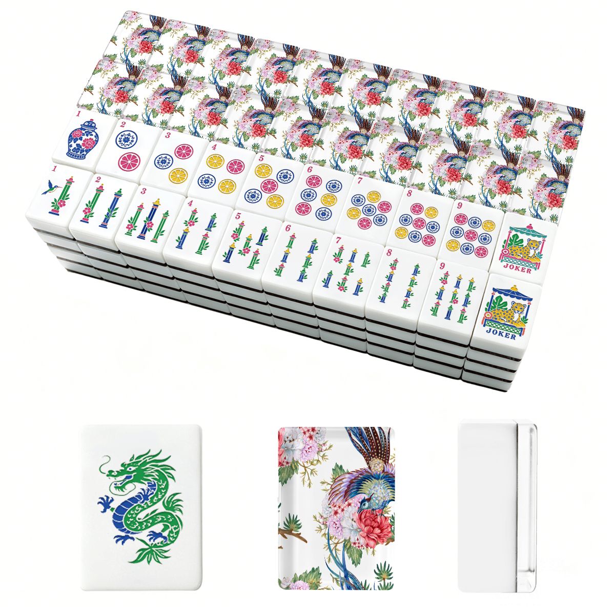Floral Blossom Bam Bird Chinoiserie American Engraved Mahjong Tiles And Carry Case