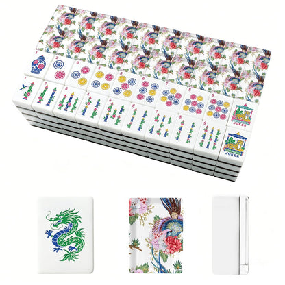 Floral Blossom Bam Bird Chinoiserie American Engraved Mahjong Tiles And Carry Case