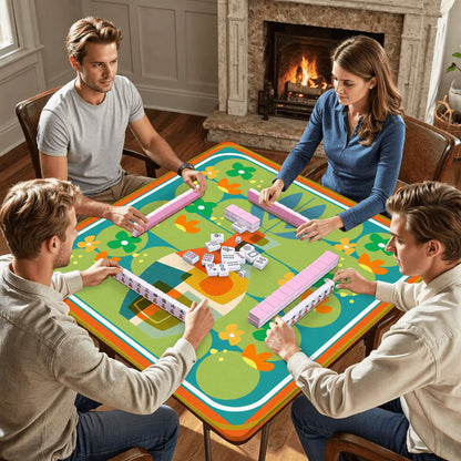 The Modern Four Seasons Mahjong Mat, Orange Teal Green Mahj Mat - Splash of Color Co.