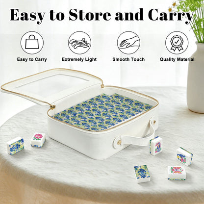Asian Pagoda Green Blue Watercolor American Mahjong Pastel Chinoiserie Tiles And Carry Case