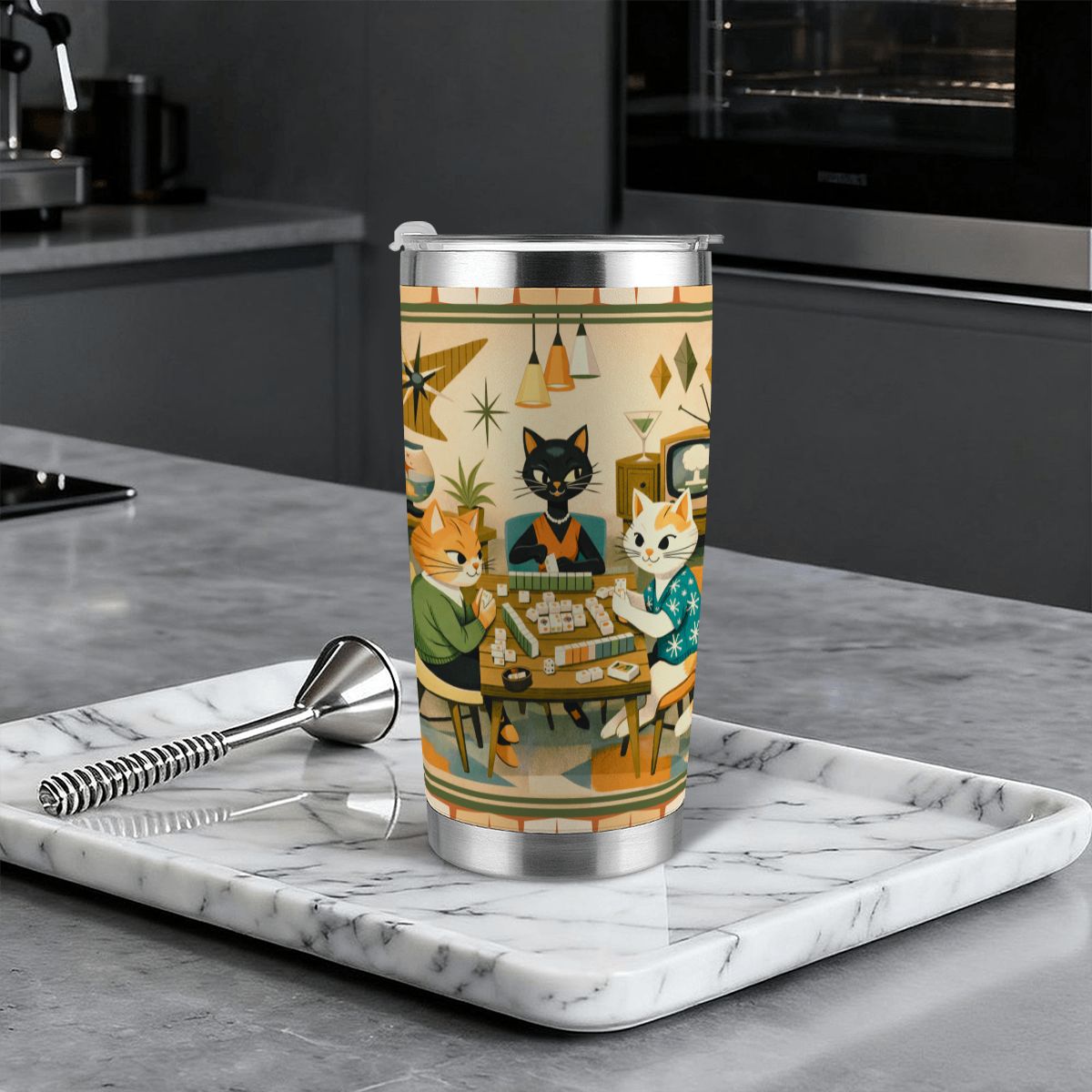 Modcentric Cat Lovers Mahjong 20oz Tumbler with Lid and Straw - Splash of Color Co.
