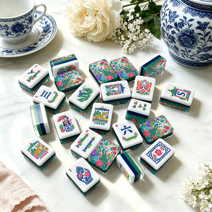 Peony & Peacock Chinoiserie Chic American Engraved Layered Mahjong Tiles - Splash Of Mahj And Color Co.