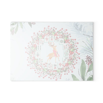 Mahjong Christmas Chacuterie Board, Festive Deer Glass Cutting Board