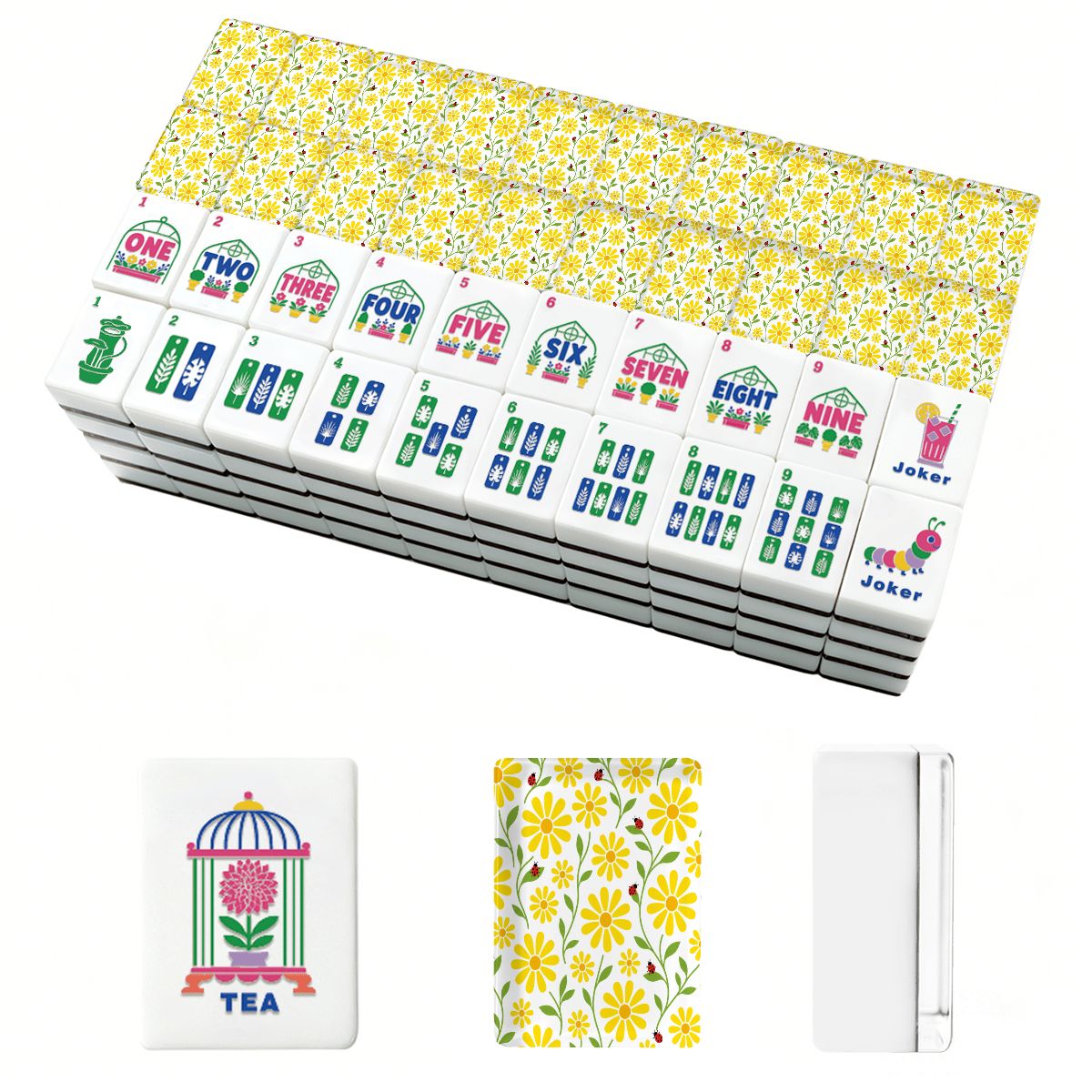 Lady Bug Luck Mod Daisy Flower Mahjong Garden Style Engraved Tiles And Carry Case