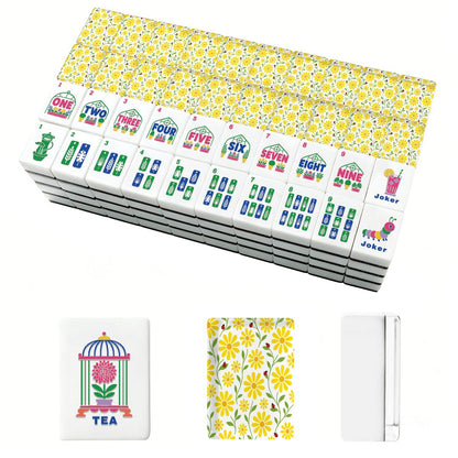Lady Bug Luck Mod Daisy Flower Mahjong Garden Style Engraved Tiles And Carry Case