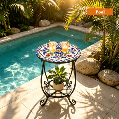 Pottery Porcelain Inspired Indoor - Outdoor Side Table - Splash Of Mahj And Color Co.