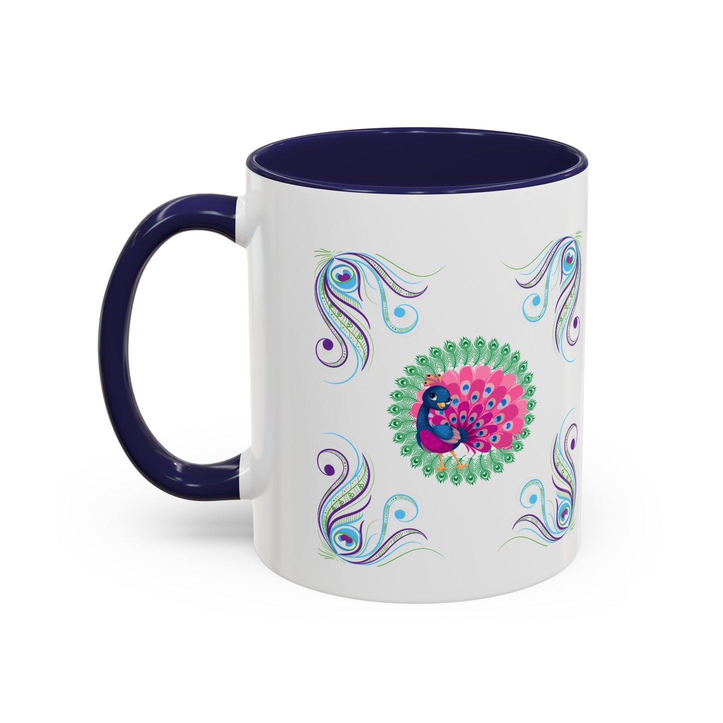 Preppy Peacock Whimsical Pink Green, Purple Coffee Mug - Splash of Color Co.