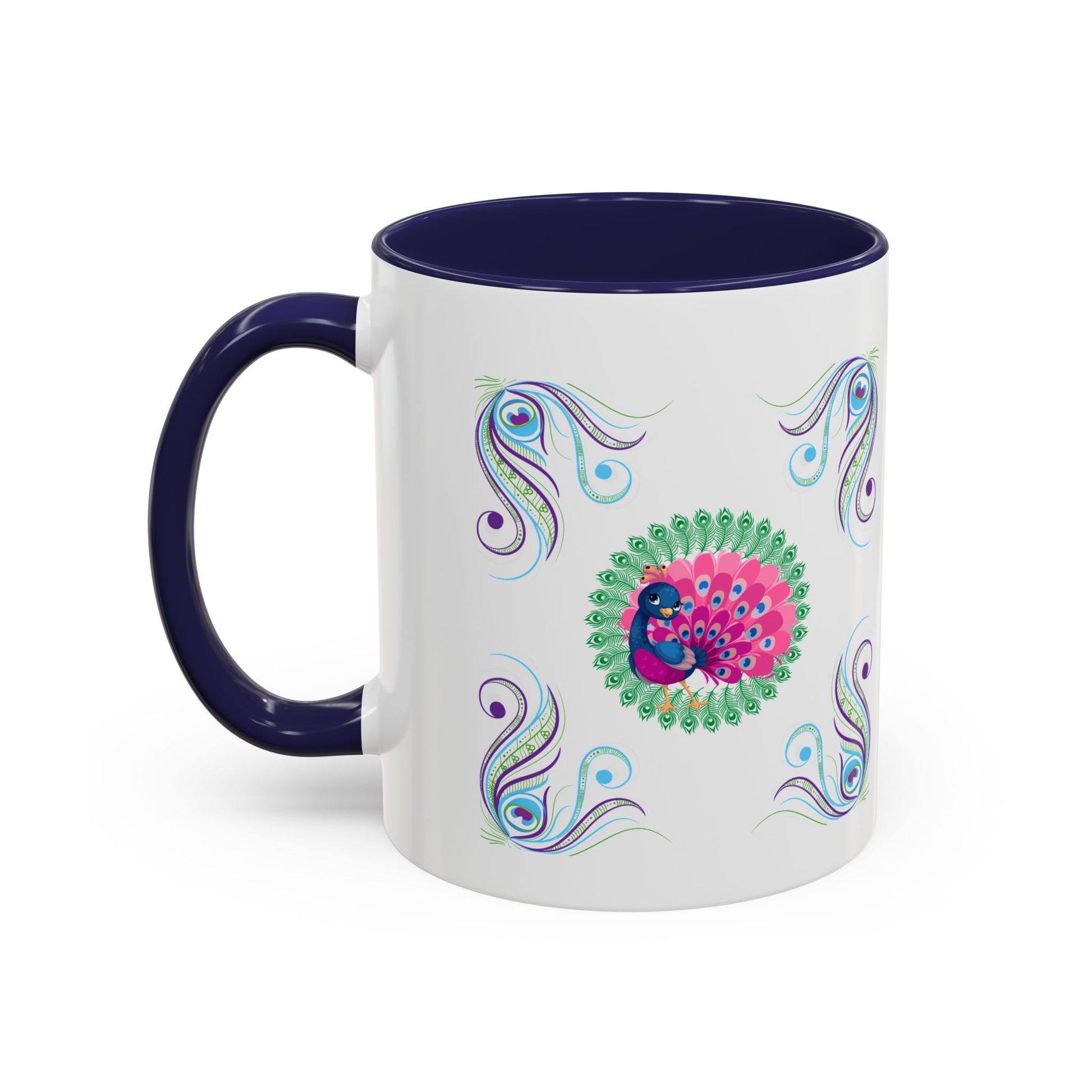 Preppy Peacock Whimsical Pink Green, Purple Coffee Mug - Splash of Color Co.