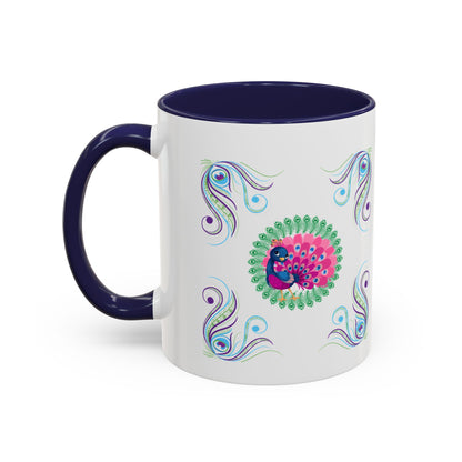 Preppy Peacock Whimsical Pink Green, Purple Coffee Mug - Splash of Color Co.