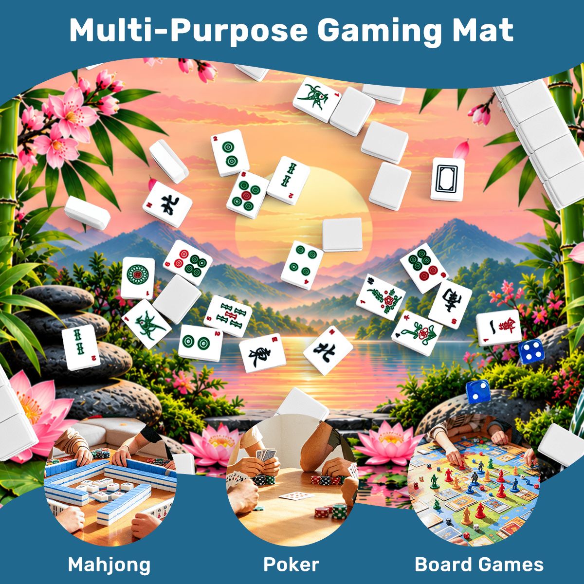 Peace And Tranquility Mahjong Mat Sleek Surface - Splash Of Mahj And Color Co.