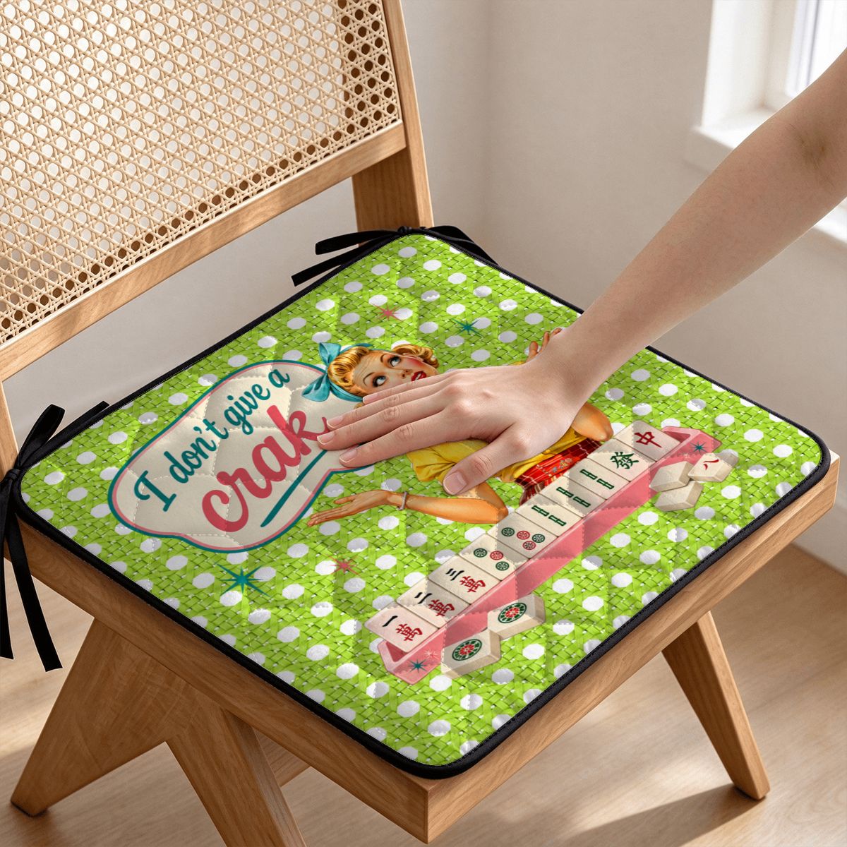 Funny Mahjong, I Don't Give A Crack Quilted Chair Cushion