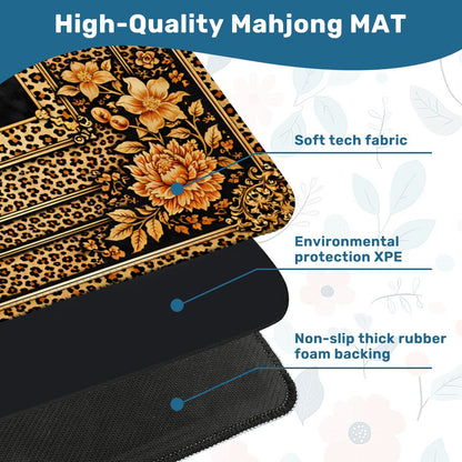 Leopard Print Mahjong Mat With Gilded Dragons Black And Gold - Splash of Color Co.