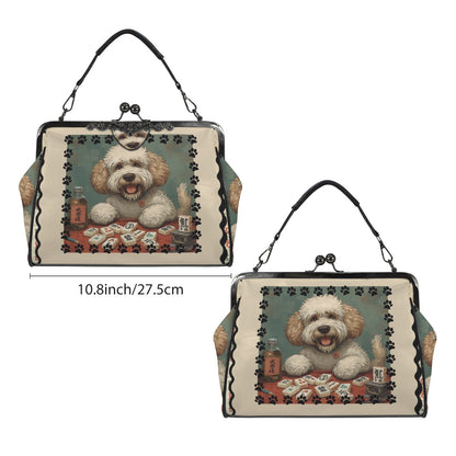 Mahjong Doodle Dog, Whimsical Vintage Style Kisslock Crossbody Shoulder Bag - Splash of Color Co.