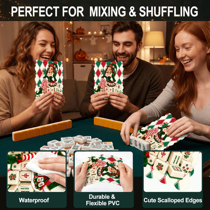 Madge Mahjie's Friend Harlequin Designed Christmas Scalloped Mahjong Shuffler Cards  Set of 4