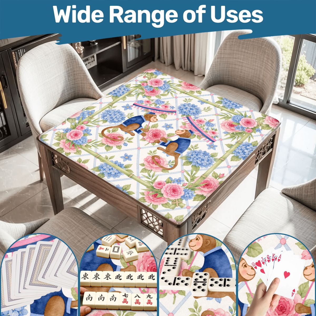 Mahjong Monkey Floral Infusion Hydrangeas Blue And Pink Mahjong Mat - Splash of Color Co.