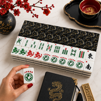 Black Gold And Silver Marbled American Mahjong Tiles And Carry Case