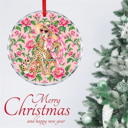 Glam Sipping Leopard Luxe Round Glass Christmas Ornament - Splash Of Mahj And Color Co.