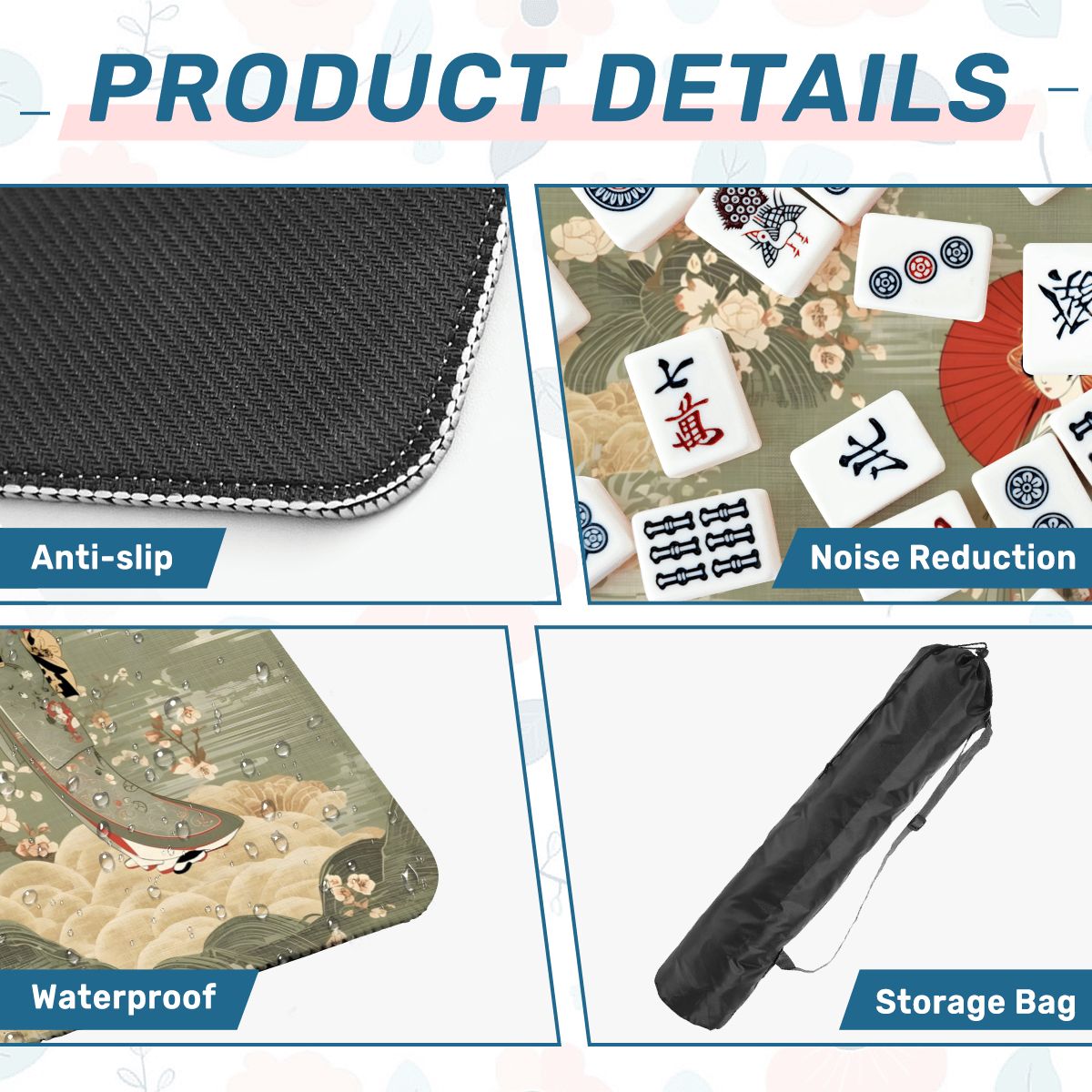 Giesha Girl Japanese Floral Mahjong Mat - Splash of Color Co.