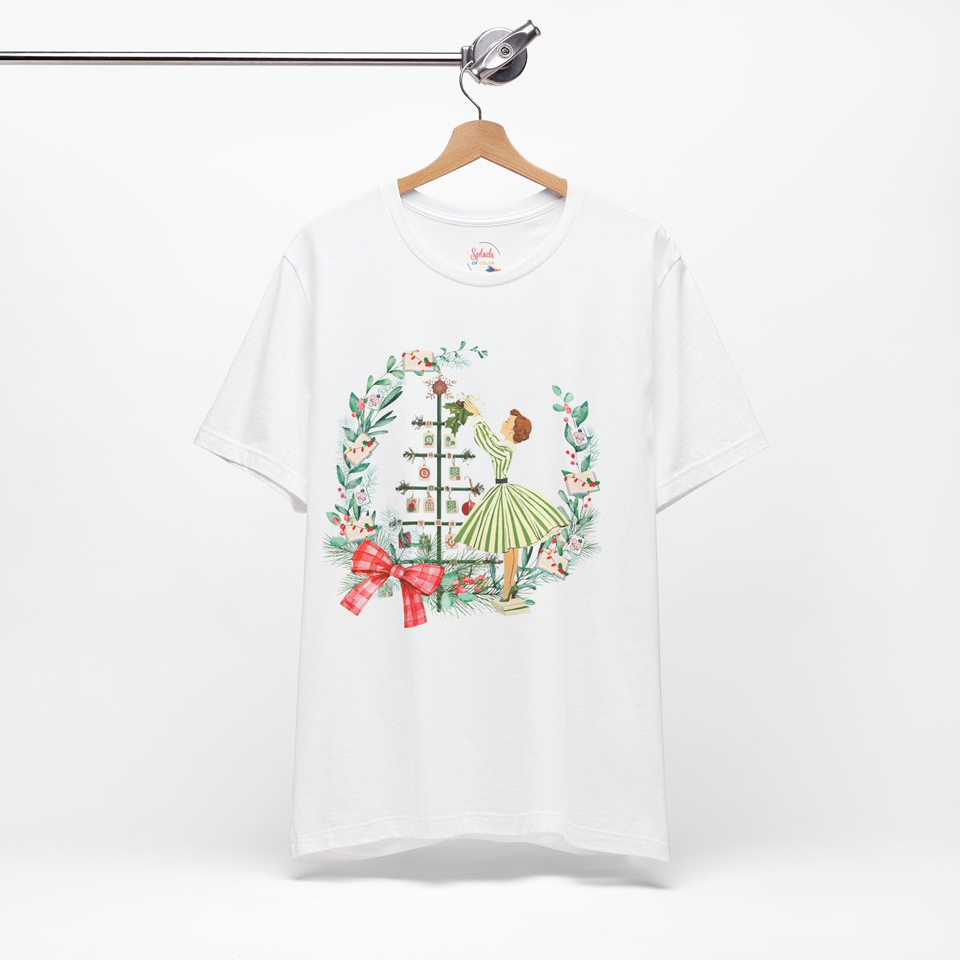 Mahjong Christmas Tee,Vintage Girl, Book Lover, Festive Mahj Gift - Splash of Color Co.