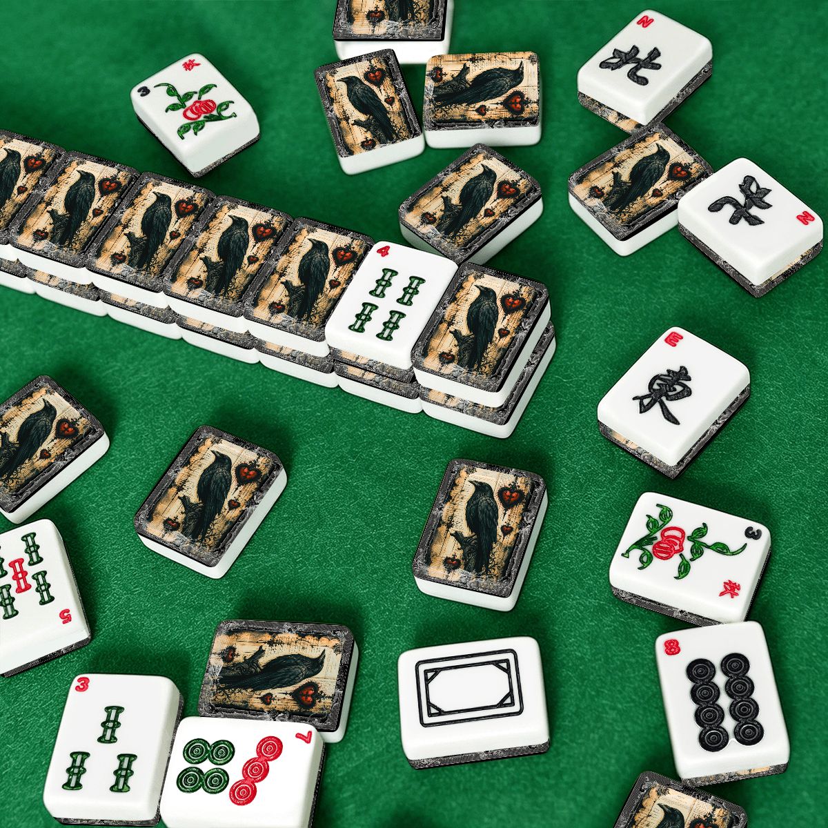 Edgar Allen Poe Raven American Mahjong Tiles With Carry Case - Splash of Color Co.
