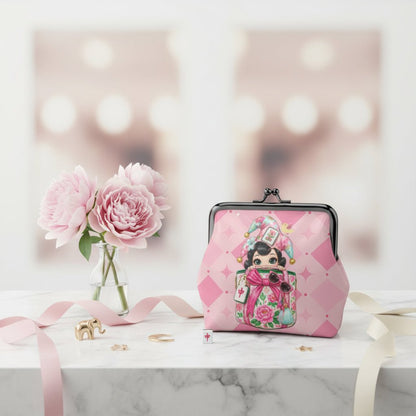Mahjie The Mahjong Mascot Shopaholic Women's Leather Kiss Lock Coin Purse - Splash Of Mahj And Color Co.