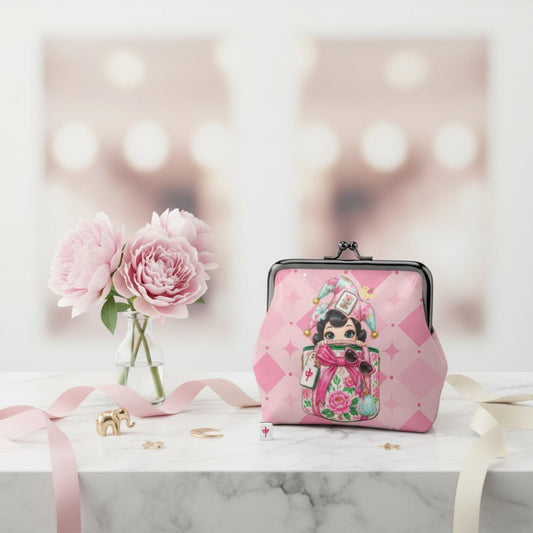 Mahjie The Mahjong Mascot Shopaholic Women's Leather Kiss Lock Coin Purse - Splash Of Mahj And Color Co.