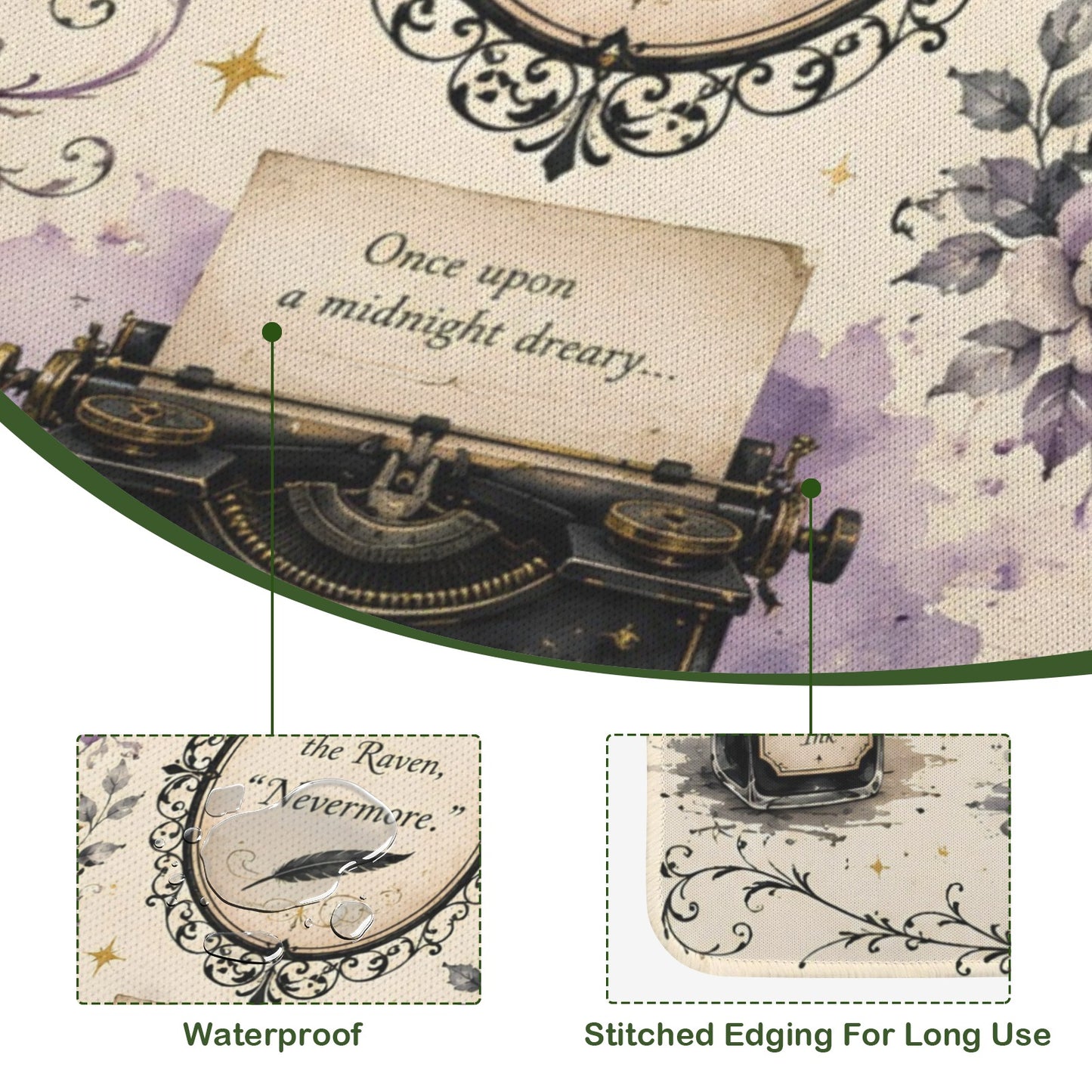 Poe Gothic Halloween Stitched-Edge Mahjong Table Mat 33" x 33"