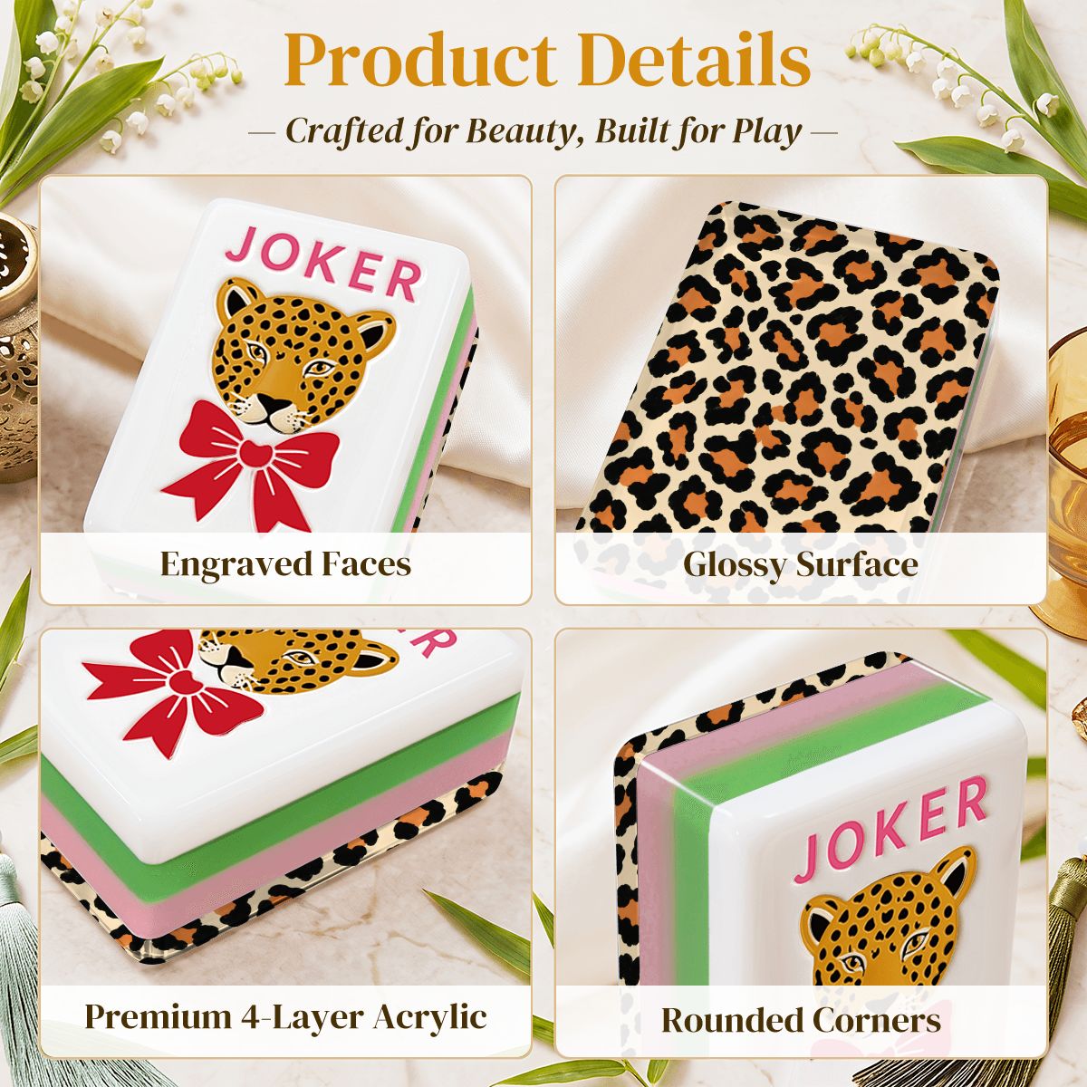 Wild Side Leopard Print 4 Layer Glam Holiday American Mahjong Tiles And Carry Case - Splash Of Mahj And Color Co.