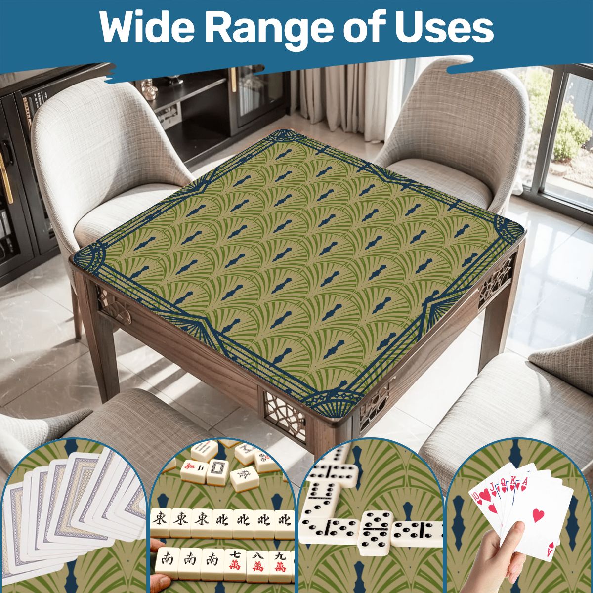 Art Deco Designed Mahjong Mat, Green Blue Speakeasy Collection - Splash of Color Co.