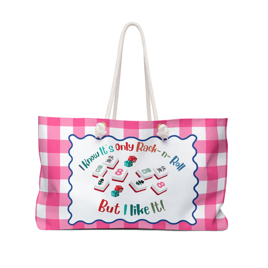 Mahjong Tile Accessory Bag, Pink Gingham Mahjong Design "I Know It's Only Rock - n - Roll But I Like It" - Splash of Color Co.